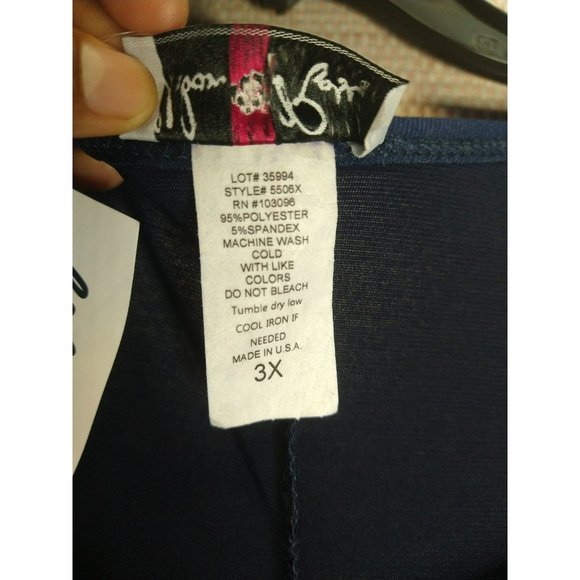 Plus Size Long Length Navy Blouse Size 3X with front v neck ties - Picture 6 of 6